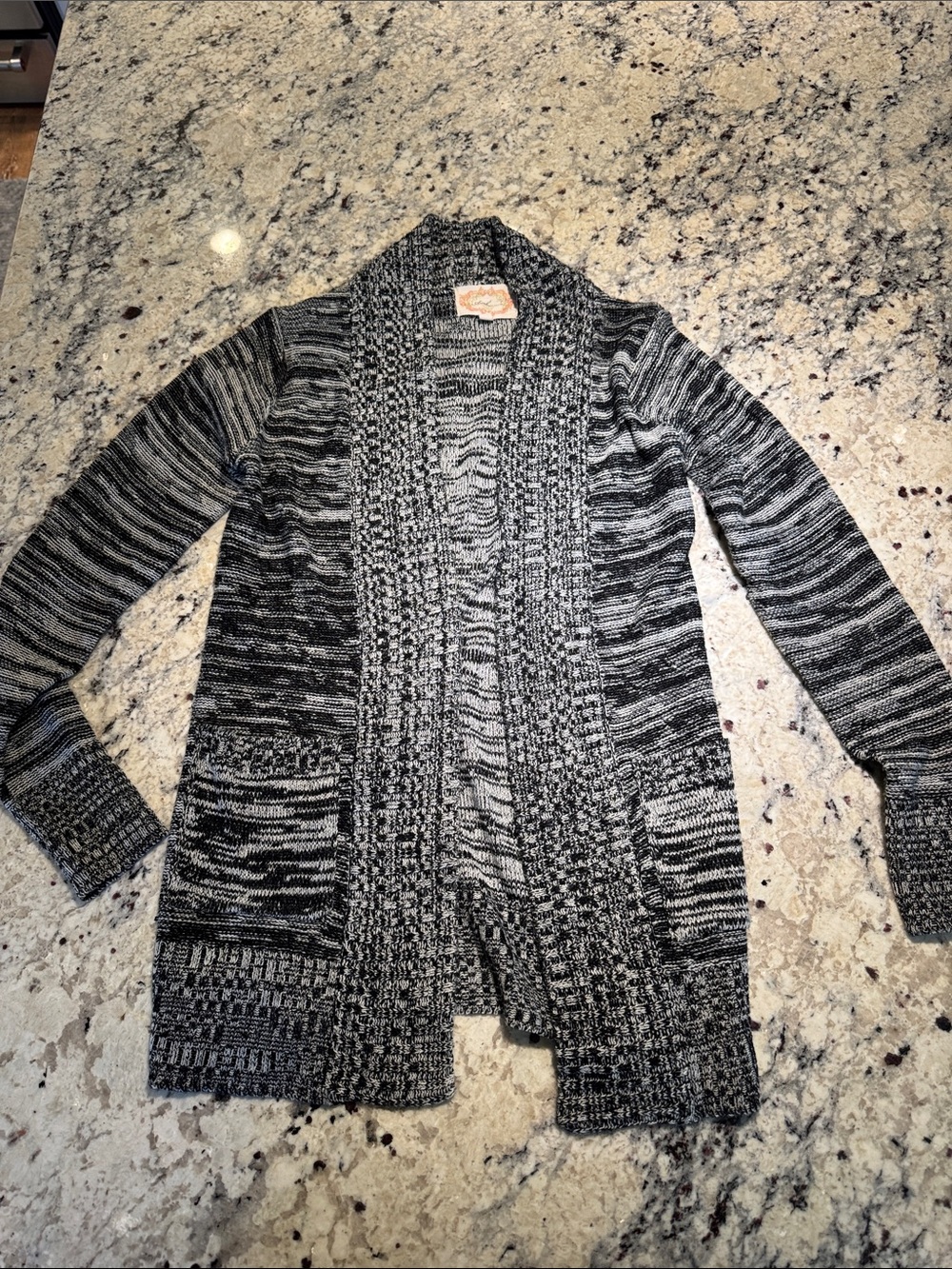 Ambiance Boutique Black and White Marled Open-Front Cardigan